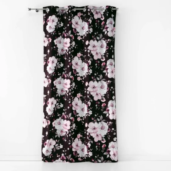 Rideau a oeillets 140 x 240 cm velours imprime velvet flower Noir