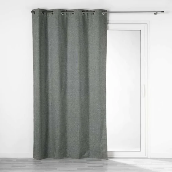 Rideau a oeillets 140 x 260 cm 100% occultant/chambray uni Crepuscule Anthracite