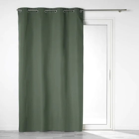Rideau a oeillets 140 x 260 cm 100% occultant/microfibre unie obscure Kaki
