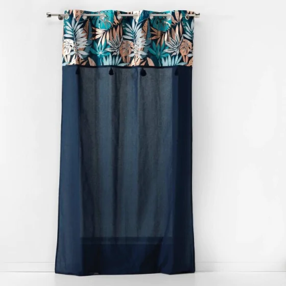 Rideau a oeillets 140 x 240 cm en coton + haut metallisé Alianor Bleu
