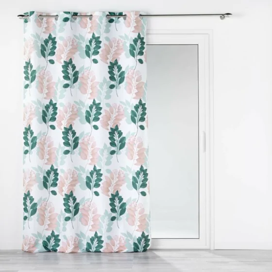 Rideau a oeillets 140 x 260 cm polyester imprimeé Belline Blanc/émeraude
