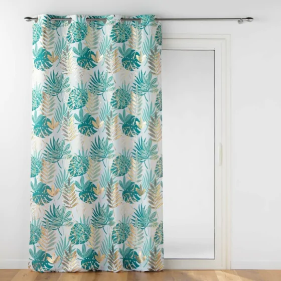 Rideau à oeillets 140 x 260 cm Polyester métallisé Ornella Blanc/émeraude