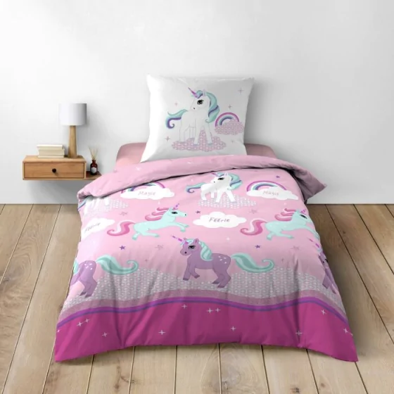 PARURE 2 P. 140 x 200 CM IMPRIME 42 FILS ALLOVER LICORNE