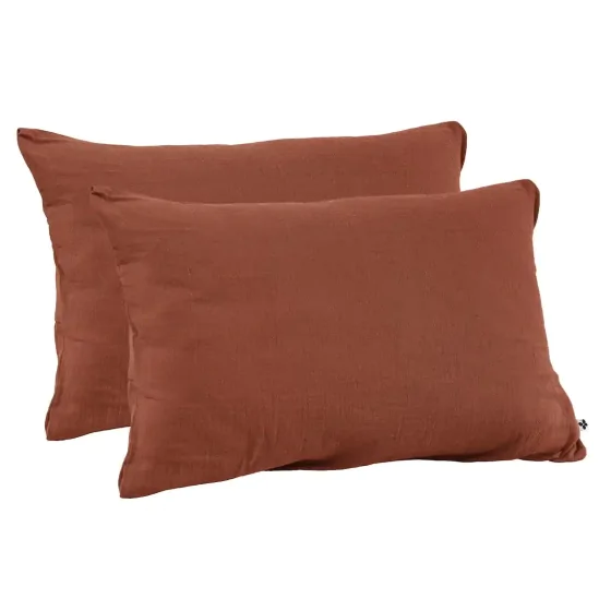 Lot de 2 Taies d’Oreiller en Double Gaze de Coton – 50 x 70 cm – Terracotta