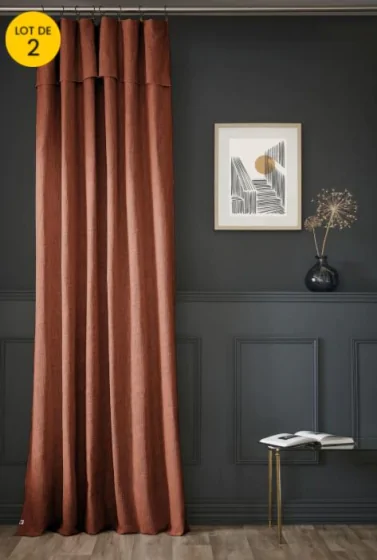 Lot de 2 Rideaux en coton Ajustables Sixtine – Terracotta – 140 x 270 cm