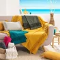  Couvre-lit 1 personne 180 x 220 cm – Coton uni à franges SALMA Jaune