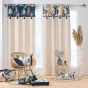  Rideau à œillets 140 x 240 cm – Coton imprimé doré et pompons – PRUSSEOR
