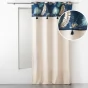  Rideau à œillets 140 x 240 cm – Coton imprimé doré et pompons – PRUSSEOR Bleu
