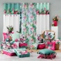  Rideau À Œillets 140 x 240 cm Coton Uni + Top Imprimé Floral & Pompons – Anabella Vert
