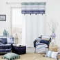  Rideau À Œillets 140 x 240 cm Coton Uni + Top Imprimé Bleu & Pompons – Mikonos Bleu
