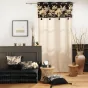 Rideau à œillets 140 x 240 cm – Coton uni + Top imprimé métallisé & Pompons – Karaba