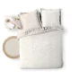 Parure de lit 240x220 cm + 2 taies – Percale 78 fils – ELIOT – Motif beige sur fond blanc