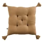Coussin capitonné 5 points avec pompons gaze de coton 40 x 40 cm gaia camel Marron