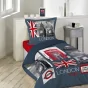 Pack parure de couette enfant 140x200 cm London + drap housse 90x190 Bleu