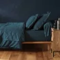 Drap housse 2 personnes 140 x 200 cm uni 57 fils lina Bleu