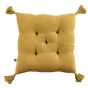 Assise matelassée 5 points avec pompons gaze de coton 40 x 40 cm safran Jaune