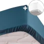 Lot de 2 draps housse 160x200 cm en percale de coton Bleu - Blanc