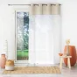 Voilage a oeillets 140 x 240 cm voile sablé + haut pompons Samira Blanc