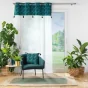 Voilage grande hauteur 140 x 280 cm voile sablé + haut velours Palmina Bleu