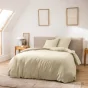 Parure de lit 3 pièces 260 x 240 cm en fils teints lavés unis – Meline Sable (60 fils)