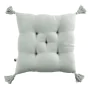 coussin capitonné 5 points avec pompons 40 x 40 cm gaze de coton unie gaïa eucalyptus