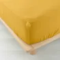 Drap housse 2 personnes 160 x 200 cm double gaze coton 57 fils Angelia Jaune
