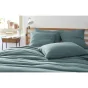 Taie d'oreiller gaze de coton brodée fil or 50 x 70 cm Gaia Chic Bleu canard