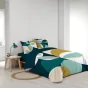 Pack Housse de Couette 240 x 220 cm en Coton + 2 Taies et Drap Housse Curry 140x190 cm
