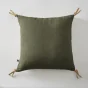 Coussin déhoussable avec pompons en lin lavé 45 x 45 cm soline thym Kaki