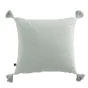 coussin déhoussable avec pompons 40 x 40 cm gaze de coton unie gaïa eucalyptus