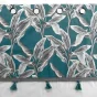 Rideau a oeillets 140 x 240 cm coton uni+top imprime+pompons isibelle Bleu