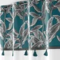 Rideau a oeillets 140 x 240 cm coton uni+top imprime+pompons isibelle Bleu
