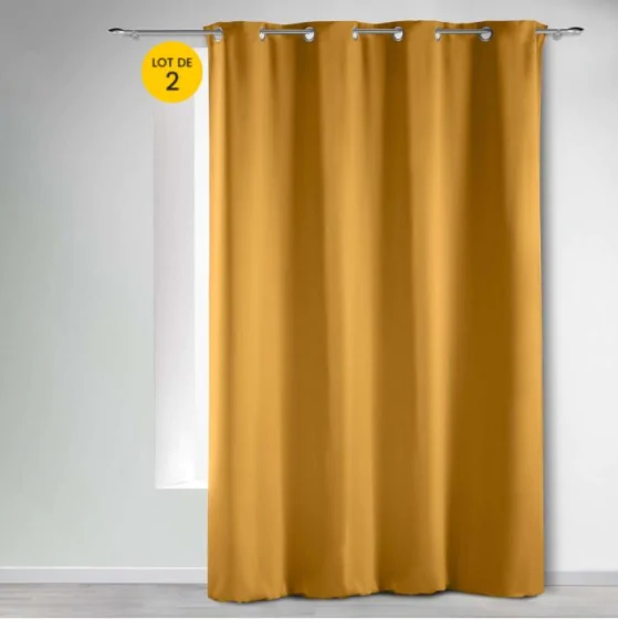 Lot de 2 rideaux à œillets 135x240 cm – Occultants unis – Coloris Ocre