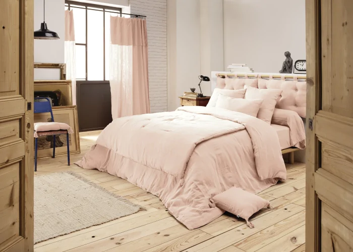 Housse de couette double gaze de coton luxe 240 x 220 cm Gaia Rose guimauve