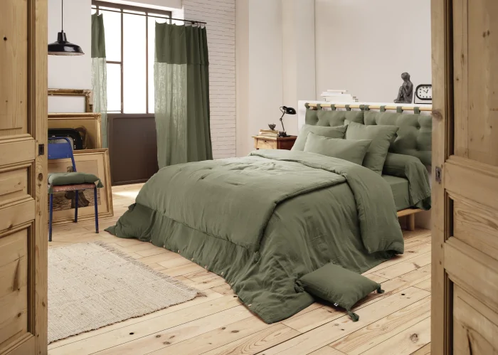 Housse de couette double gaze de coton luxe  240 x 220 cm Gaia Romarin